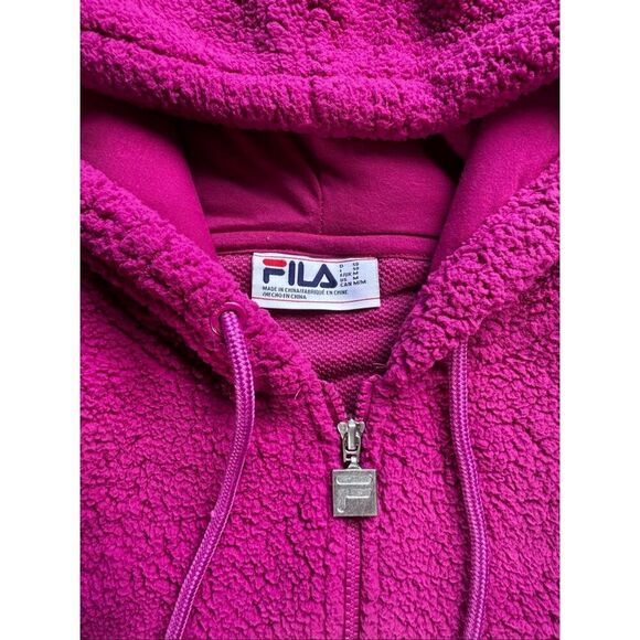 Fila Women's Pink Full Zip Drawstring Hood Sherpa Jacket Size Medium - Picture 2 of 5